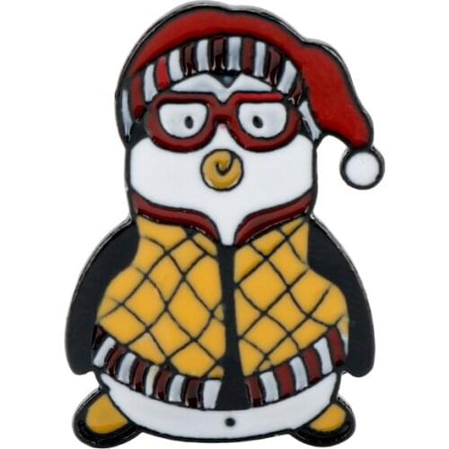 Lovely Hugsy Penguin Enamel Pin Red Santa Hat Brooches Bag Clothes Oswald Cobblepot Christmas New Year Jewelry Gift Friends