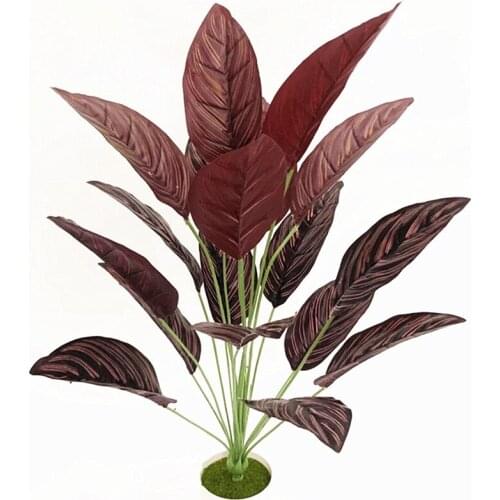 80cm18 Heads Artificial Green Plant Plastic Tropical Palm Treer Indoor Red Leaf Potted Fake Banana Tree Hotel Office Home Decor