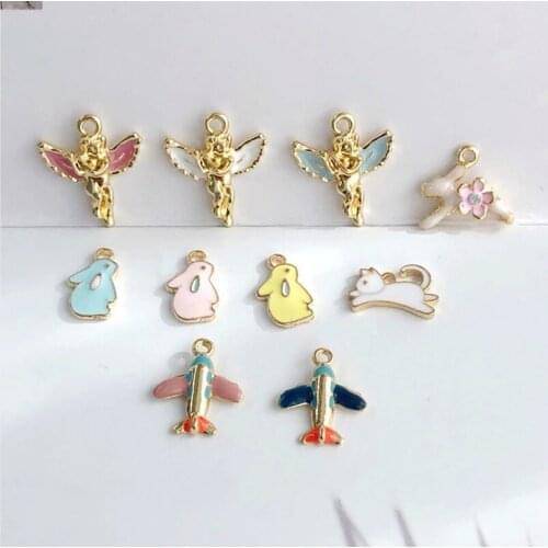 Drop Oil Alloy Mini Pendant Ear Stud Material Angel Airplane Rabbit Cat Modeling Accessories DIY Jewelry Accessories 10 pcs