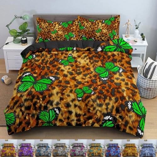 Lepoard Butterfly Duvet Cover Set & Pillowcase Adult Housse de Couette Bedding Set for Kids Quilt Cover (No Bed Sheet)