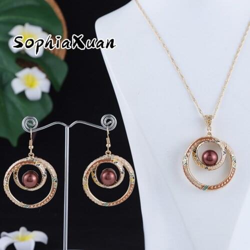 SophiaXuan Hawaiian Trendy Women Jewelry Sets Polynesian Multicolor Round Earrings Necklaces Sets for Women Party 2021 New Style