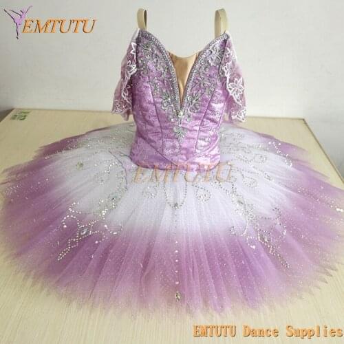 Ombre Lilac Fairy Professional Tutu Costume for Women Fading Light Purple Silver Professional Ballet Pancake Tutu Dress YAGP