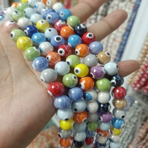 20pcs Mix Color Evil Eye Ceramics Beads 10mm Round Loose Ceramic Bead For Jewelry Making DIY Accessories Fashion Bracelet