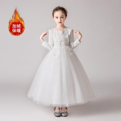 Winter Autumn Long Sleeve Girls Lace Dress Elegant Princess Long Gown Kids Dresses for Girls Flower Wedding Party Evening Dress