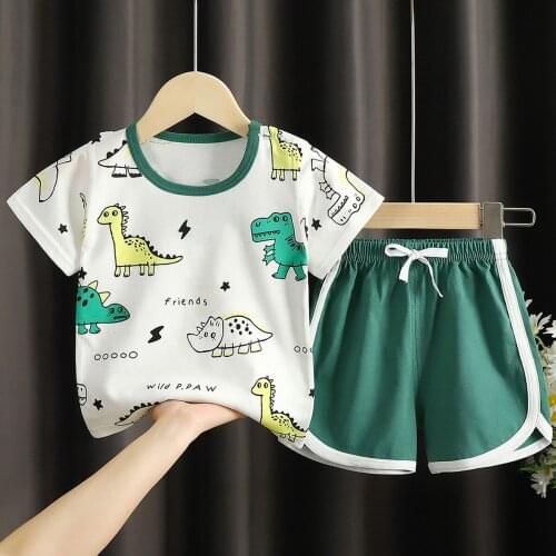Summer Thin Sports Cartoon Boys Suit 0-5 Year Old Kids Clothes Short Sleeve T-shirts 2 Piece Set Fashion Cute Girls Outfits
