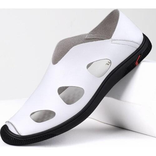 High Quality Summer Loafers Men Shoes Genuine Leather Luxury Sandals Casual Shoes Man Driving Flats Male Hollow Out Breathable