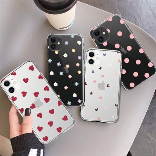 Cute Love Heart Phone Case For iphone 12 11 Pro Max XS Max XR X 8 7 6 Plus 5 5S 12 Mini SE 2020 Polka Dot Transparent Back Cover