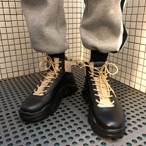 2019 Sneakers men high top microfiber platform shoes brand fashion mens shoes black lace up hot footwear male Casual shoes A4-49