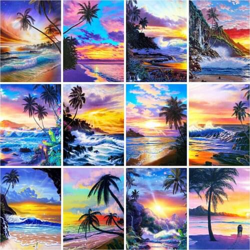 5d DiY Full Diamond Painting Mosaic Sunset Sea Landscape Needlework Diamond Embroidery Cross Stitch Set Home Wall Decoration Art