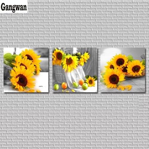 3pcs sunflower,Full,Diamond Embroidery flower,5D,Diamond Painting Cross Stitch,Diamond Mosaic,Needlework,decor,Christmas,Gift