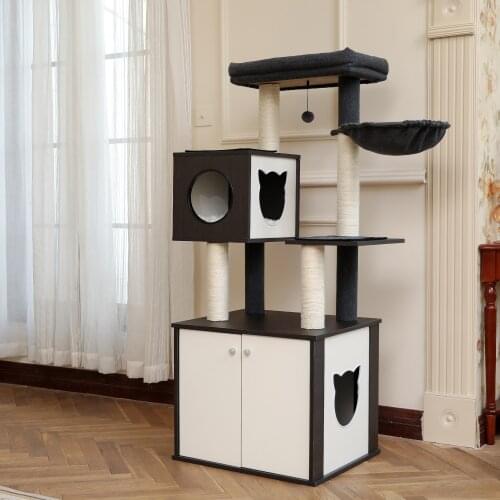 New Cat Furniture Cat Tree Multifunctional Cat Tower High-Grade Wooden Furniture with Cat Washroom Litter Box House Cat Condo