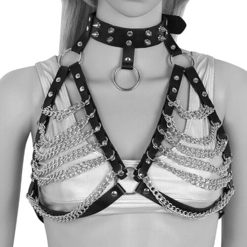 NEW Leather Chain Sexy Belts Adjustable Chest Harness Belt Halter Neck Gothic Streetwear Fashion Belts Party Clubwear