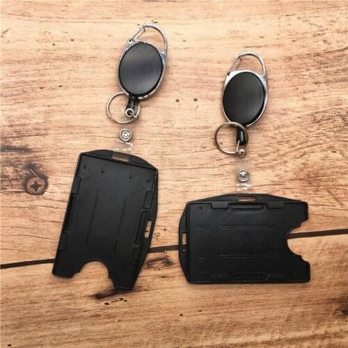 Premium Card Plastic Badge Holder Vertical or Horizontal with Heavy Duty Retractable Carabiner Clip Badge Reel