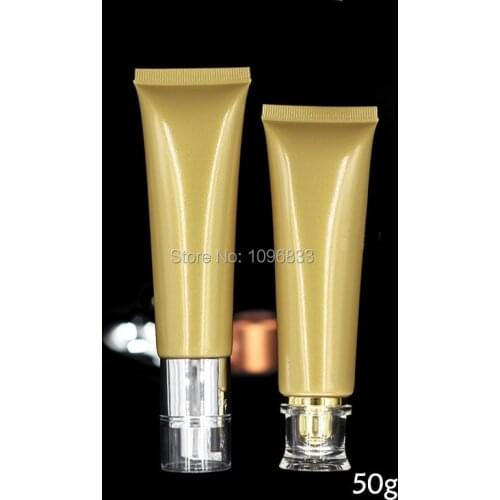 50G 50ml Plastic Gold Color Hose, Golden Soft Tube, Medical Cream or Cosmetic Foundation Cream Packaging Bottle, 50pcs/Lot