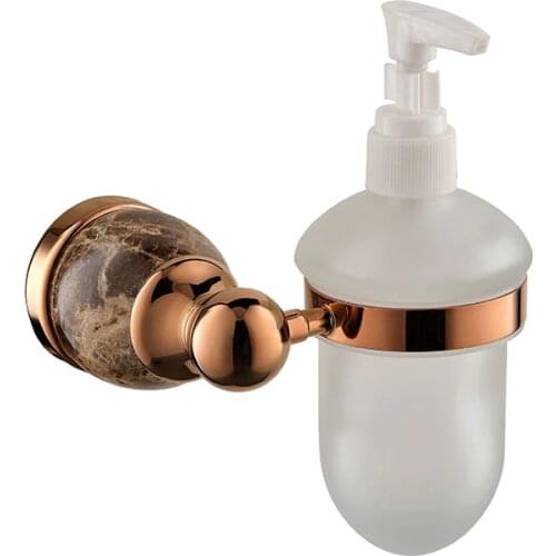 Luxury solid brass copper Marble Wall Mounted Rose gold Liquid Soap Dispenser With Frosted Glass Container/bottle-3325