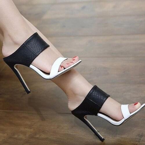 Summer Black and White Snakeskin Print Super High Stiletto Sandals Footwear Large Size 11 15 For Ladies Shoes Dress Party 2019