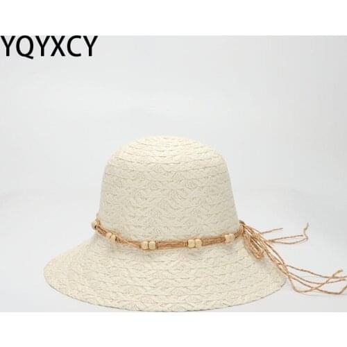 YQYXCY Sun Hats For Women Summer Sunshade Wide Brim Straw Floppy Beads Chain Panama Cap Travel Beach Gorro Outdoor Holiday