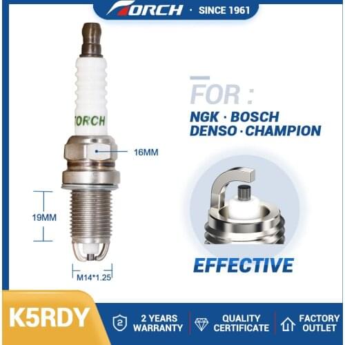 Ignition System Candles TORCH K5RDY Spark Plug Compatible with NGK BKR5EK Denso K20TXR for FR8LDC Champion RC12YC