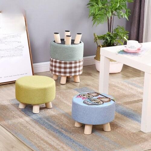 Stools ottomans Home furniture Wood stool fashion pouffe for living room Creative fabric sofa footstool Simplicity shoe stool