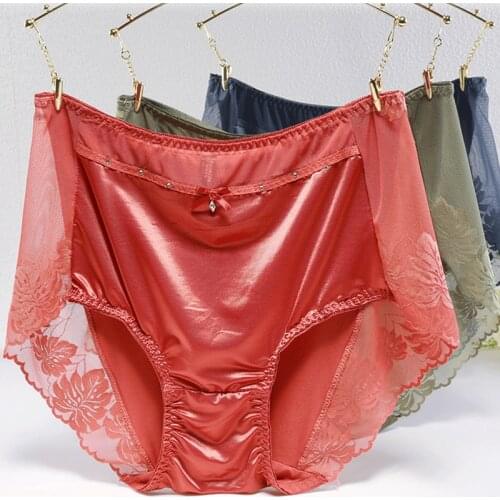 Plus Size Underwear for Women Sexy Thin Transparent Lace Modal Cotton Panties with High Waist Big Size Briefs of Large Sizes