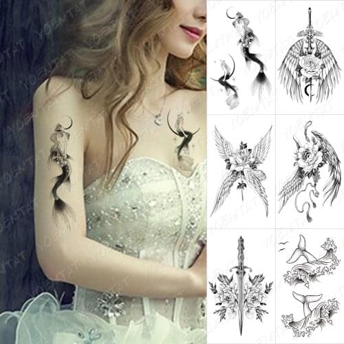 Waterproof Temporary Tattoo Sticker Angel Wings Old School Rose Lotus Flash Tattoos Flower Body Art Arm Fake Tatoo Women Men