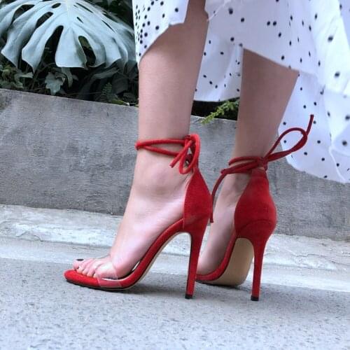 Shoes Woman Summer PVC T-stage Fashion Dancing High Heel Sandals Sexy Stiletto Ankle Strap Party Wedding Shoes Black Red Beige