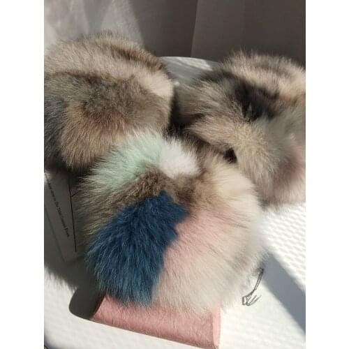 Fashion Really Fox Fur Oblique Bag Women Chain Circular Shoulder Messenger Bag Warm Patchwork Color Crossbody Handbag Clutch