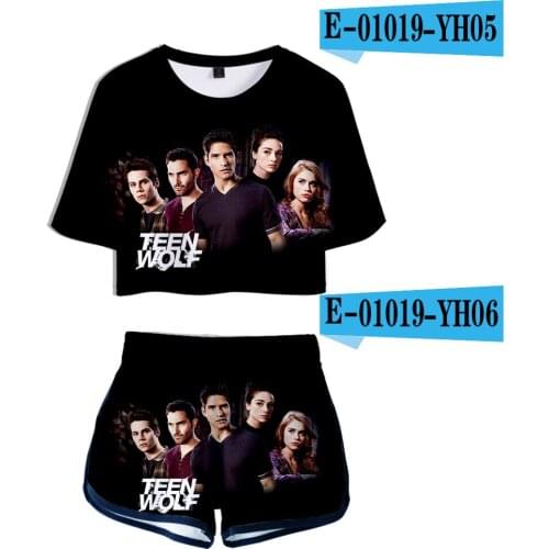2021 Hot Teen Wolf Science Fiction Two Piece Set Summer Short Sleeve Crop Top Shorts set Girls Streetwear summer Tracksuit Women