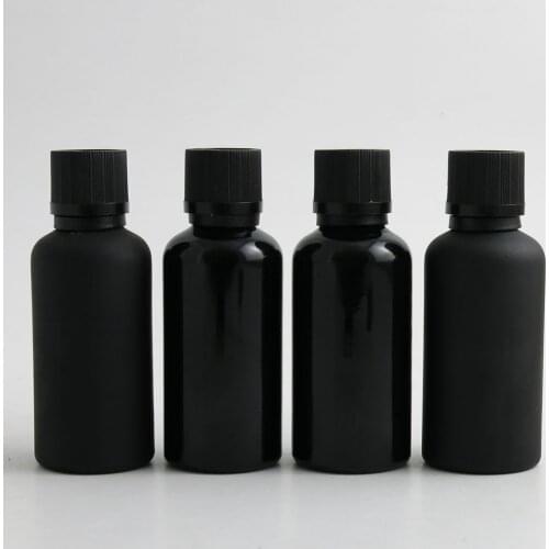 360 x 50ml Essential Oil Frosted/Smooth Black Glass Bottle Plastic Black Cap For Liquid Reagent Pipette Bottle with Lock Vial