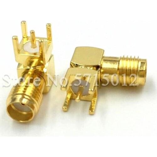5pcs SMA Famale Thru Hole Plug RF Coaxial Connectors 90 Degree SMA-KWE Outer Screw PCB Mount Antenna Pedestal Adapter