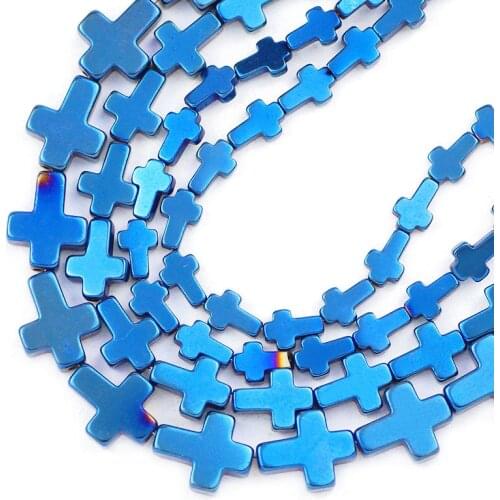 Cross Jesus Hematite Beads Blue Natural Stone 6/8/10MM Spacers Loose Beads For Handmade Jewelry Making Diy Bracelet Accessories