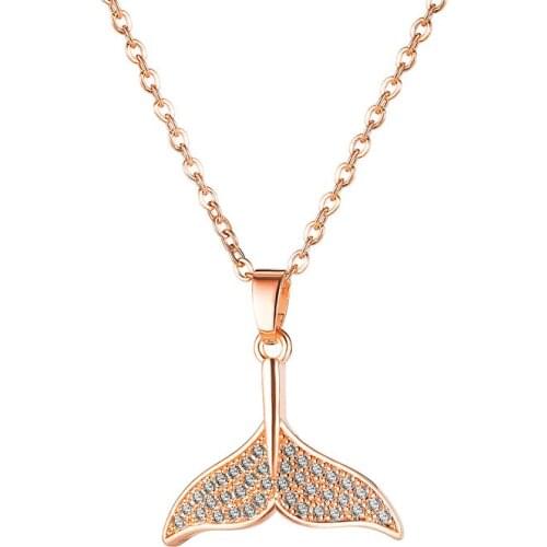 Titanium Steel Chain Copper Zircon Fish Tail Pendant Necklace for Women Fashion Jewelry Female Accessories Elegant Gift Friends