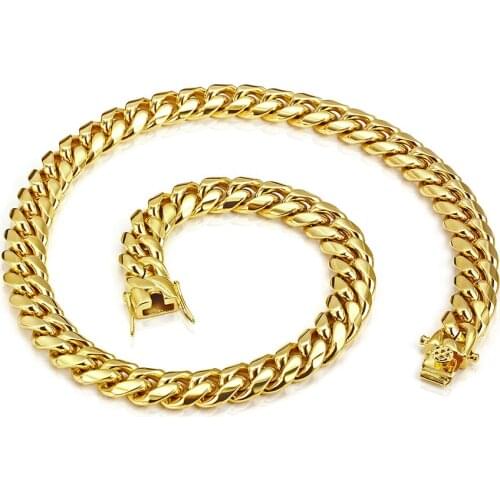 16"-30" Gold Color Stainless Steel Cuban Curb Miami Link Chain Chorkers Necklaces for Men Hip Hop Rock jewelry