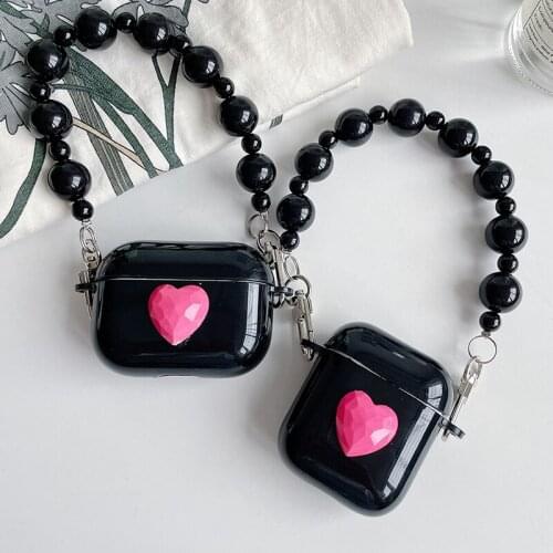 Bracelet Keychain Love Heart Headphone Earphone Case for Apple Airpods 1 2 3 Pro cool fashion black Wireless Headset Cover