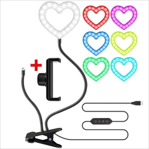 Cheap 6 Inch Professional RGB LED China Manufacturer Table clip Selfie Dimmable selfie bulk Photography Heart Shape Ring Light