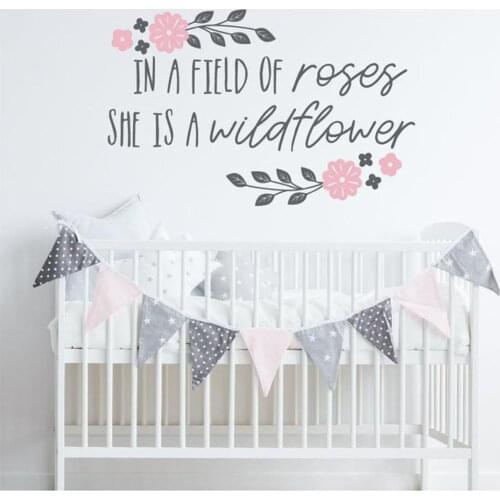 Makeyes Quotes Baby Girls Wall Stickers Flowers Nursery Wall Decals Vinyl Wall Decor Field Of Roses Words Wall Sticker Art Q204