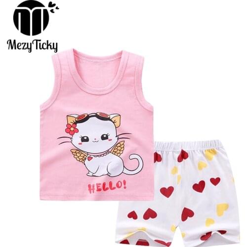 Summer Children Sleeveless Cartoons Printed Vest Baby Boy Cotton T Shirt Shorts Pants Kids Girls Casual Comfortable Clothes Sets