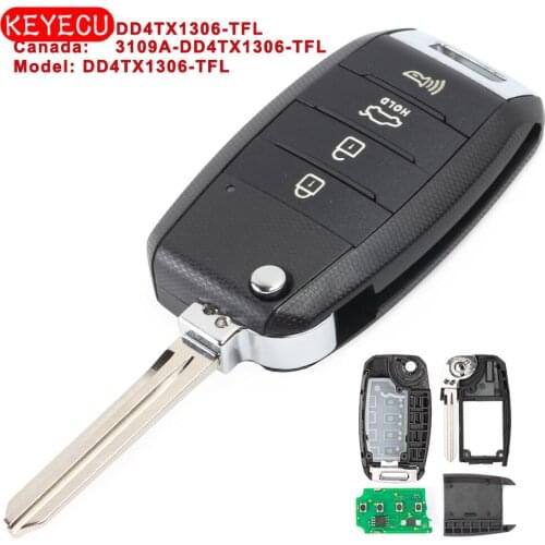 Keyecu Flip Remote Car Key Fob 3+1 Button 315MHz for Kia Sportage 2014-2015 FCC ID: NYODD4TX1306-TFL