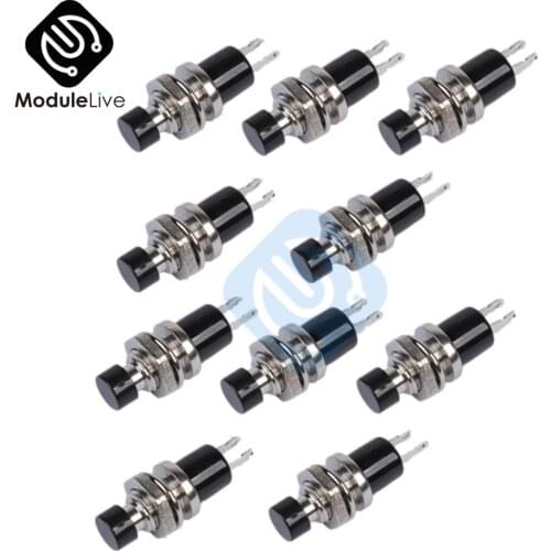 10PCS PBS-110 ON/OFF Push button Black Mini Lockless Momentary Switch