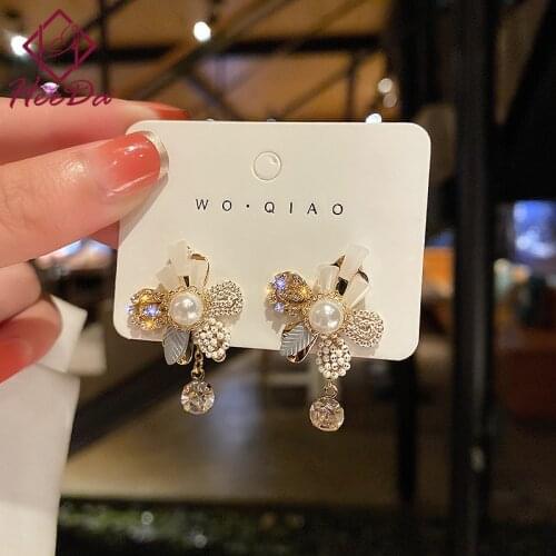 Korean Sweet Flower Stud Earrings Women 2021 New 925 Silver Needle Crystal Ear Accessories Ladies Graceful Romantic Jewelry