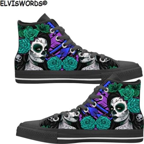ELVISWORDS Shoes Women Polynesian Tribal Rose Skull Day of the Dead Fashion Breathable Sneakers for Ladies Womens Lace Up Flats