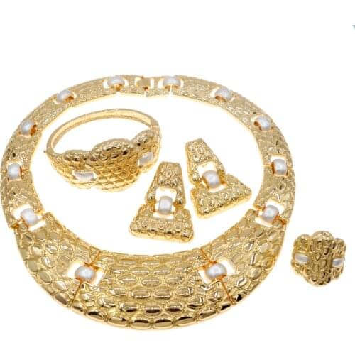 Hot Selling Exquisite Brazilian gold large jewelry set Italian bridal wedding banquet jewelry set H0002