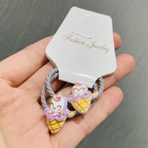 2Pcs Cute Ice Cream Rabbit Unicorn Hair Accessories Children Rubber Bands Scrunchies Elastic Hair Bands Girls Decorations Ties