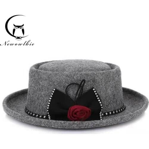 2021 fashion men and women hat flip jazz hat retro popular wool felt hat flat top hat outdoor leisure hat