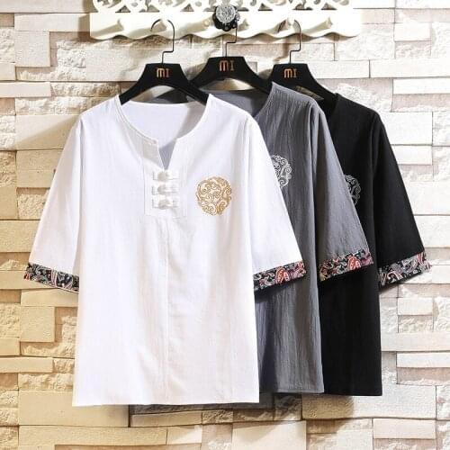 2021 Mens Summer New Chinese Style Embroidery T-shirt Teenagers Summer Thin Short-Sleeved T-shirt