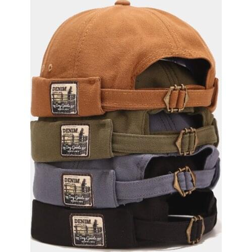 Men Women Skullcap Sailor Cap Docker Cap Brimless Hat Breathable Beanie Hats Cotton Retro Adjustable