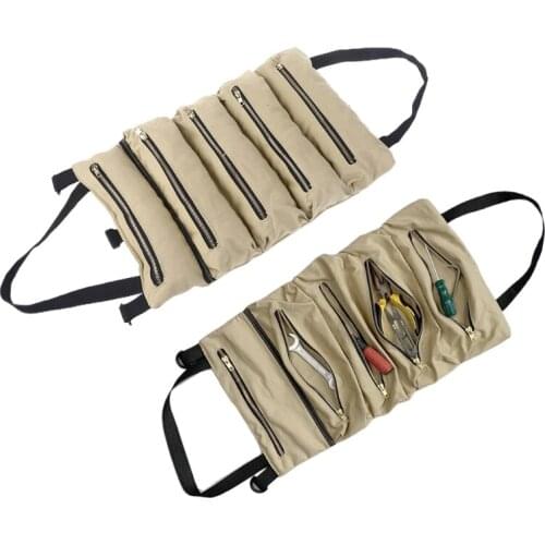 Roll Up Tool Bags Set Multi-Purpose Tool Pouch Wrap Roll with Zipped Compartments Tools Tote Carrier for Wrenches