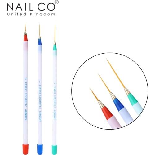 NAILCO 3pcs/set Thin Liner Drawing Pen Painting Stripes Flower UV/LED Gel Polish Brush For Nail Art Manicure DIY Tools Kit