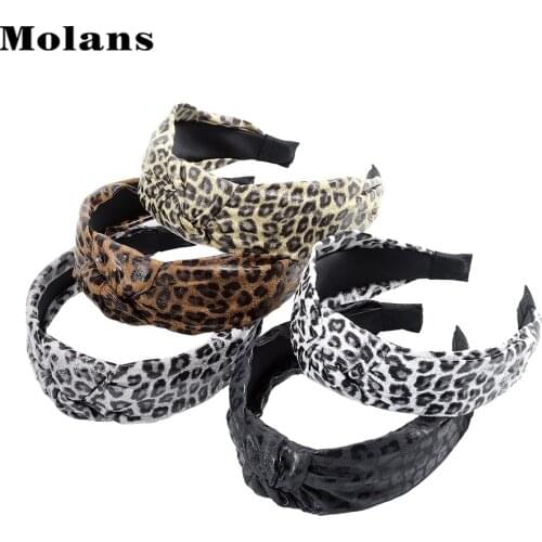 Molans New Velvet Leopard Headband Middle Cross Knitted Hair Band Hair Accessories Autumn Winter for Women Hair Hoop Party