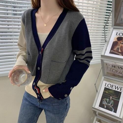 2021 Fall Cardigan Knitted Sweater Y2k Sweaters Long Sleeve Tops Korean Fashion Clothes Womens Kawaii Casual Patchwork Clothing